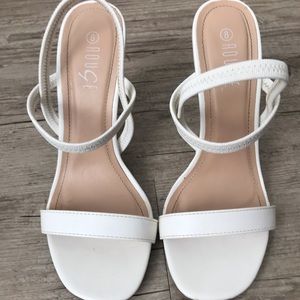 White elastic band sling back heels